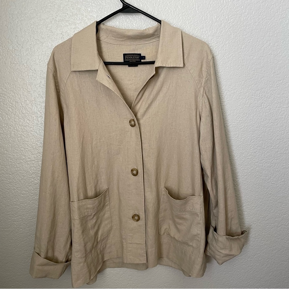 Women’s Pendleton Button Up Linen Jacket, size  Large, Beige/Tan RN29685